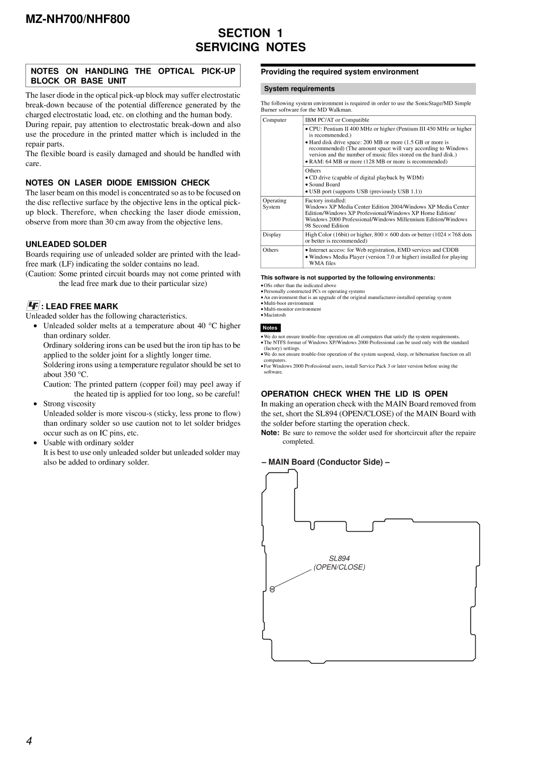 Sony NHF800 service manual Section Servicing Notes, Unleaded Solder 