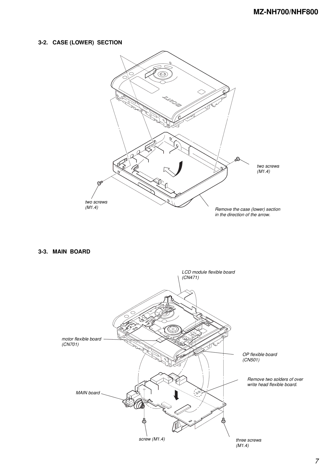 Sony NHF800 service manual Case Lower Section, Main Board 