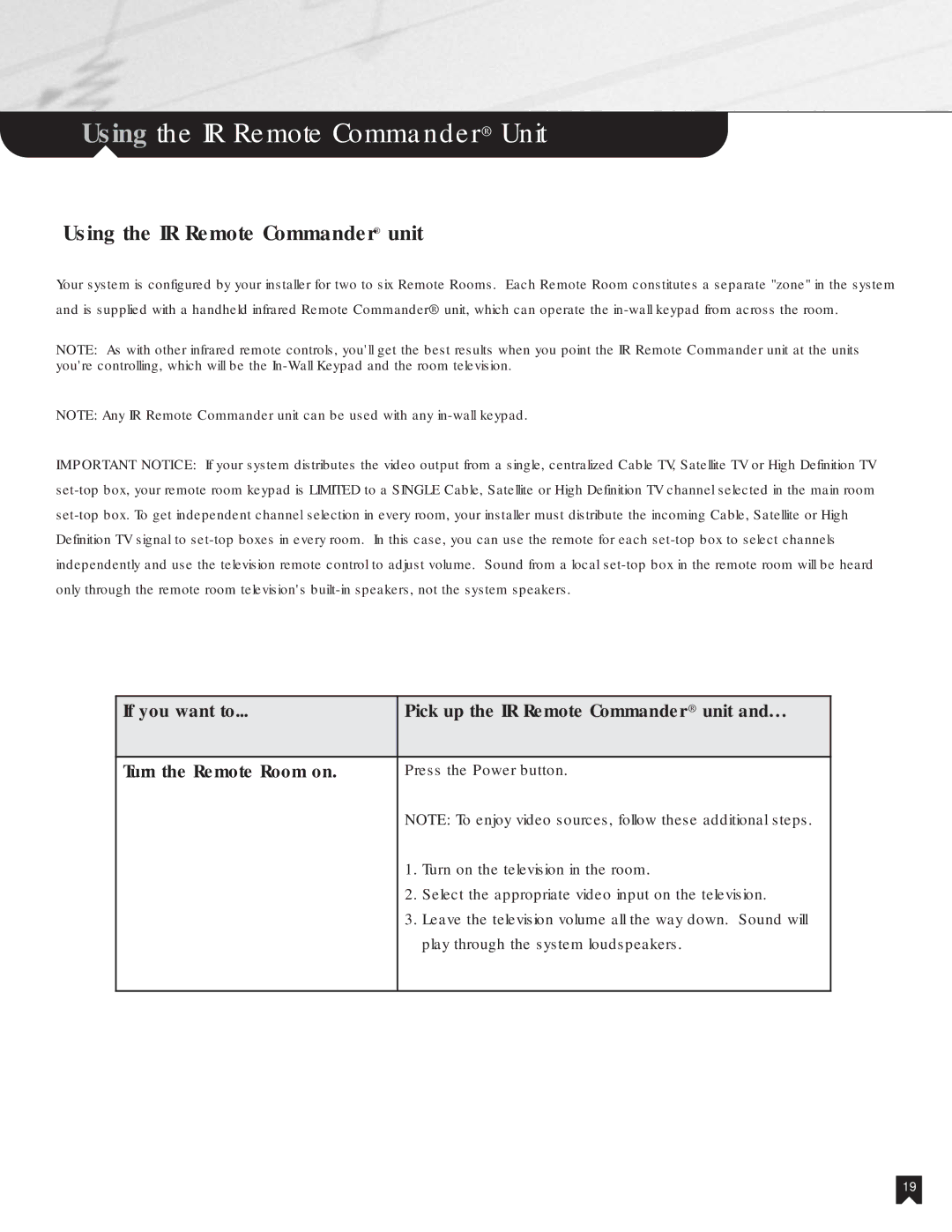 Sony NHS-1000 operating instructions Using the IR Remote Commander Unit, Using the IR Remote Commander unit 