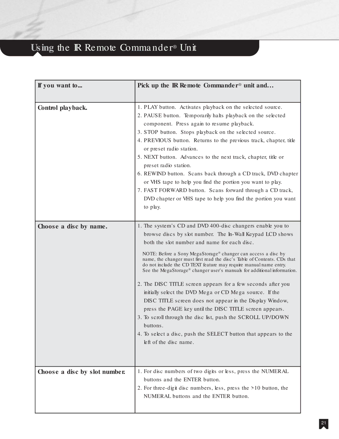 Sony NHS-1000 operating instructions Choose a disc by name, Choose a disc by slot number 