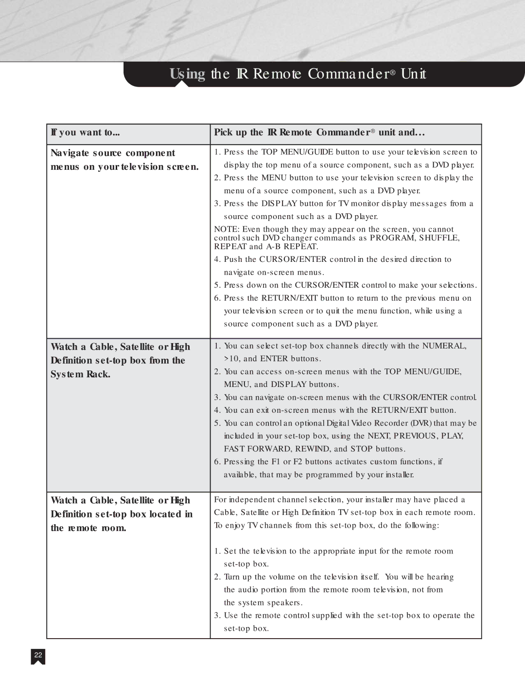 Sony NHS-1000 operating instructions Menus on your television screen, Watch a Cable, Satellite or High 