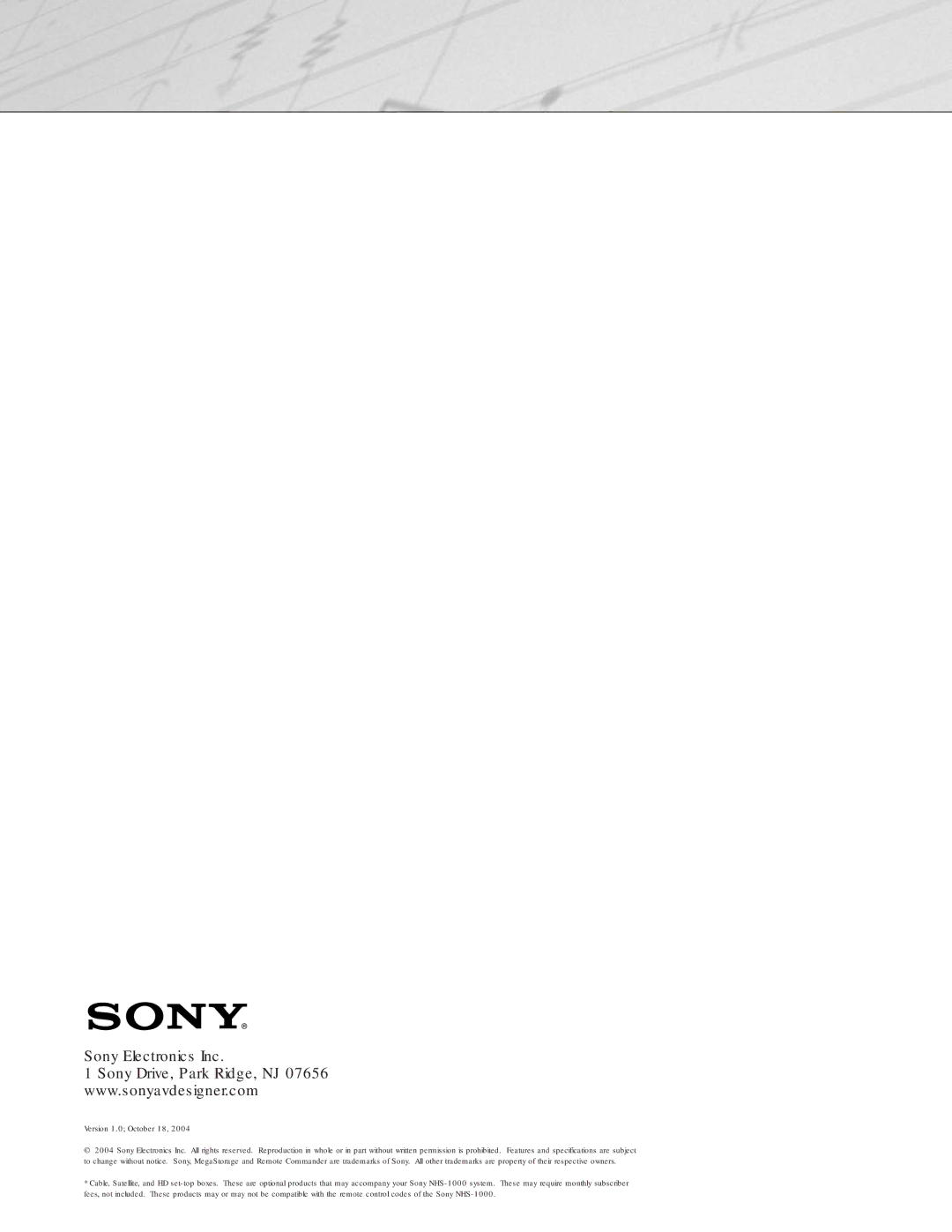 Sony NHS-1000 operating instructions Sony Electronics Inc 