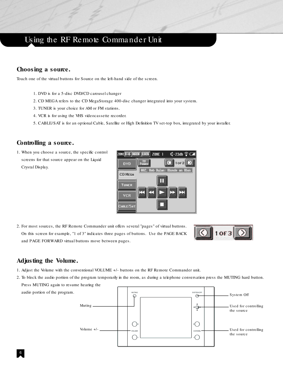 Sony NHS-1000 operating instructions Choosing a source, Controlling a source, Adjusting the Volume 