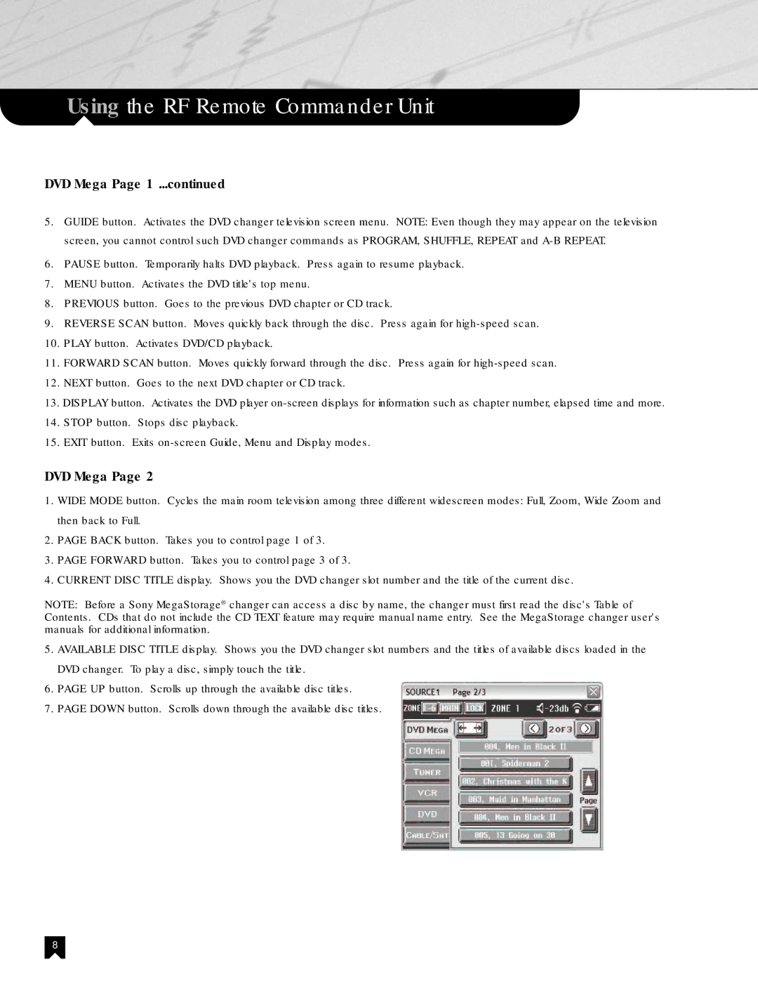 Sony NHS-2000 manual Using the RF Remote Commander Unit 