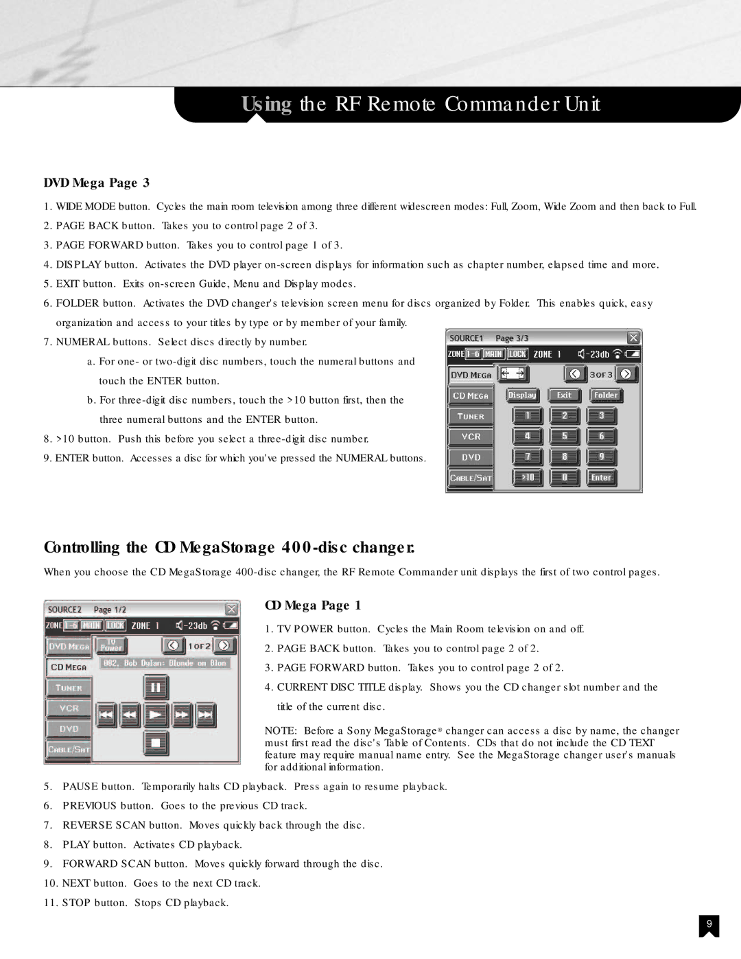 Sony NHS-2000 manual Controlling the CD MegaStorage 400-disc changer 