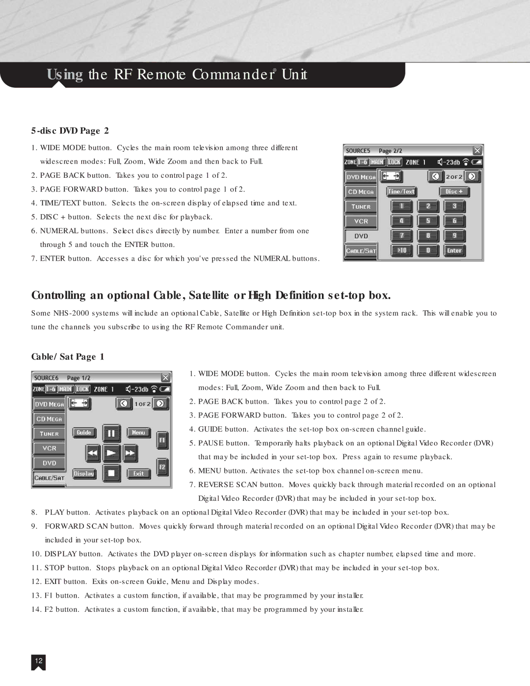 Sony NHS-2000 manual Cable/Sat 