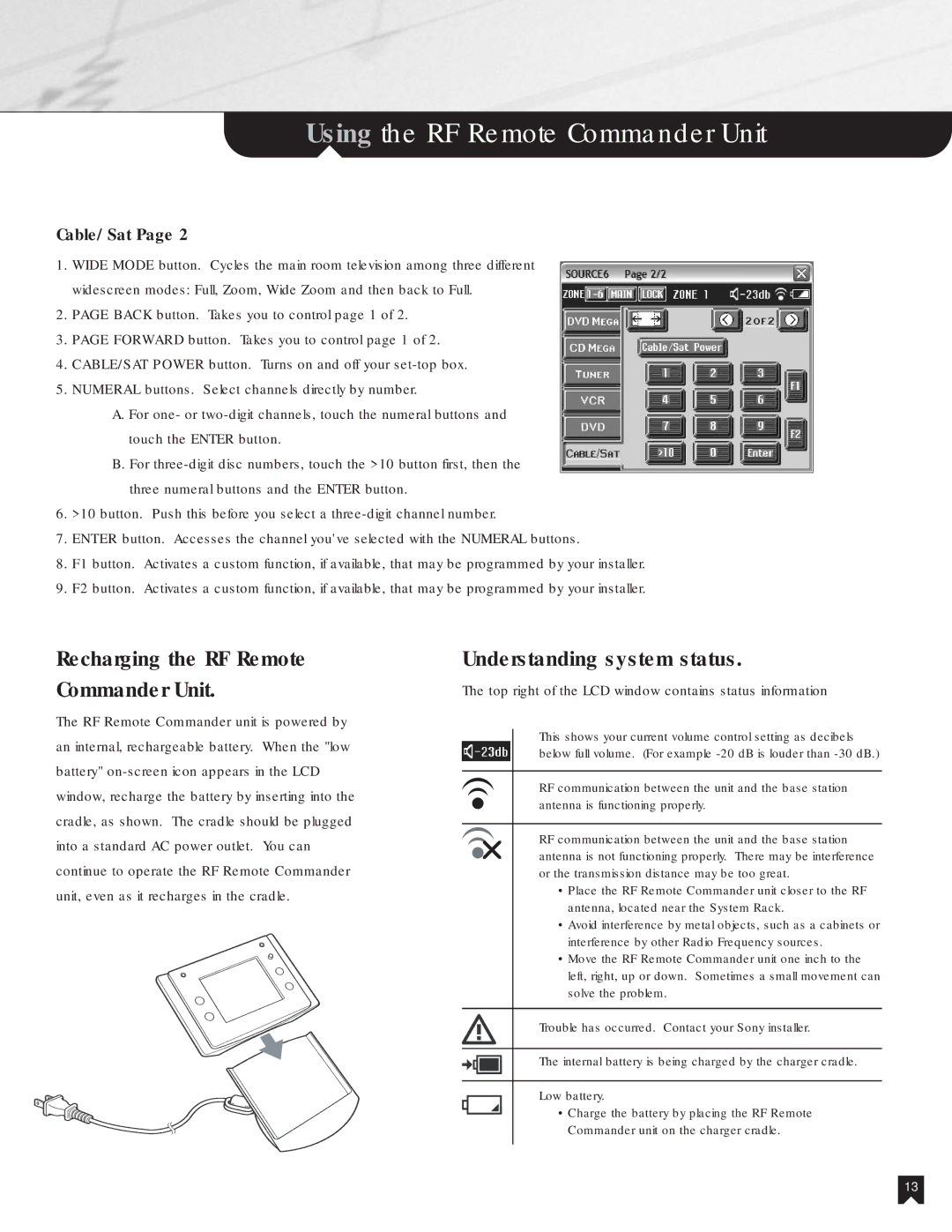 Sony NHS-2000 manual Top right of the LCD window contains status information 