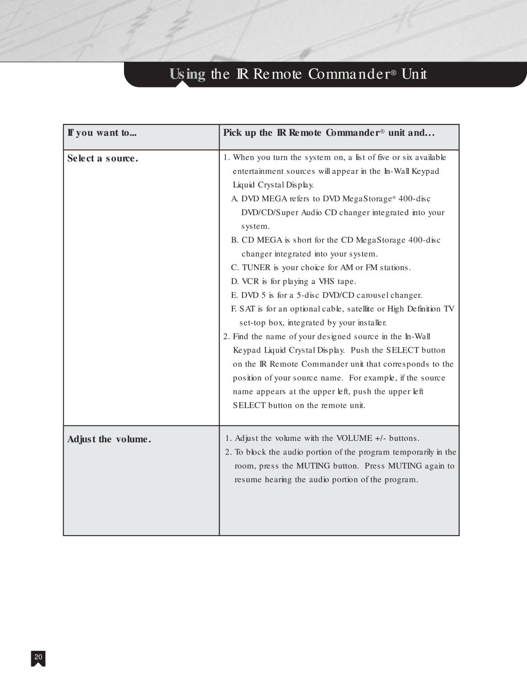 Sony NHS-2000 manual Entertainment sources will appear in the In-Wall Keypad 