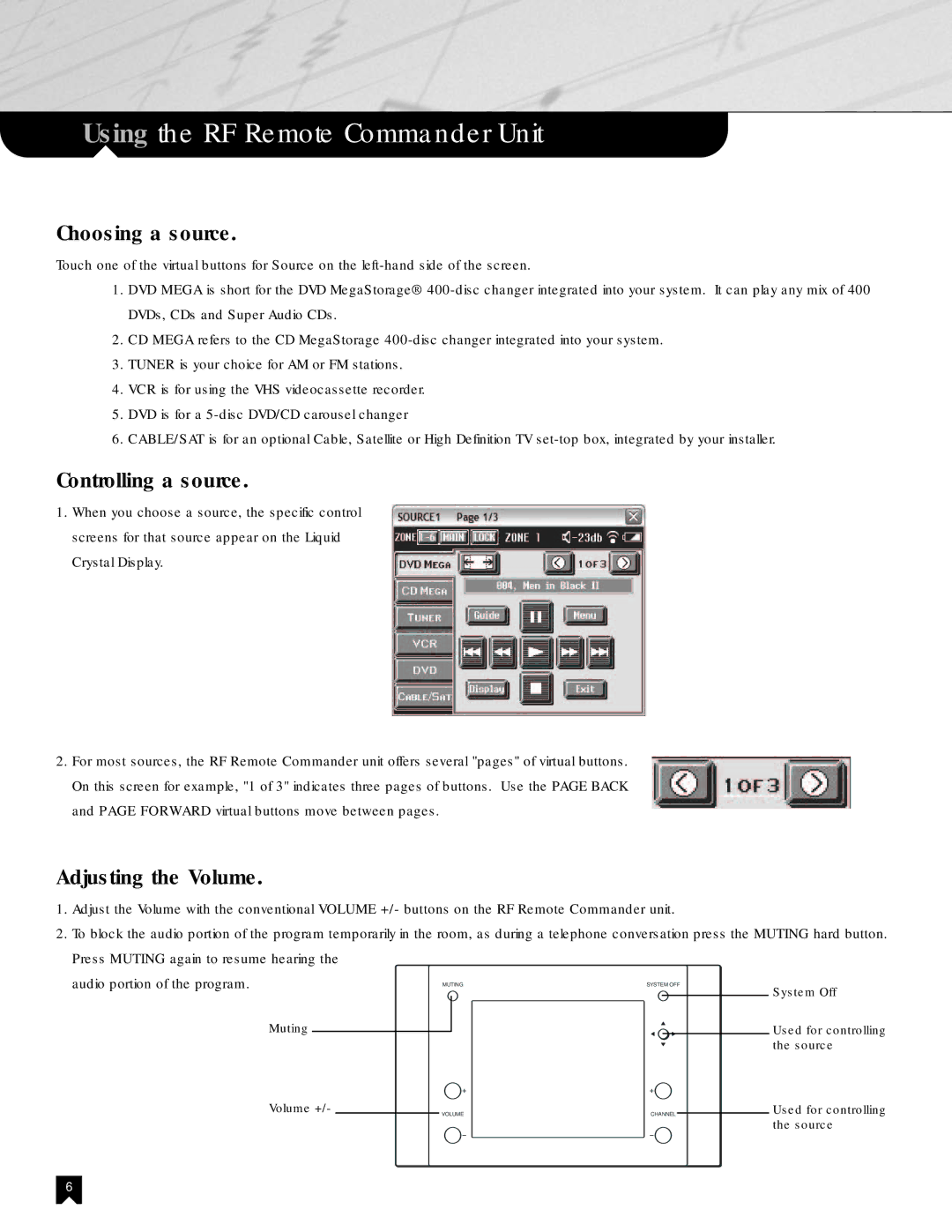 Sony NHS-2000 manual Choosing a source, Controlling a source, Adjusting the Volume 