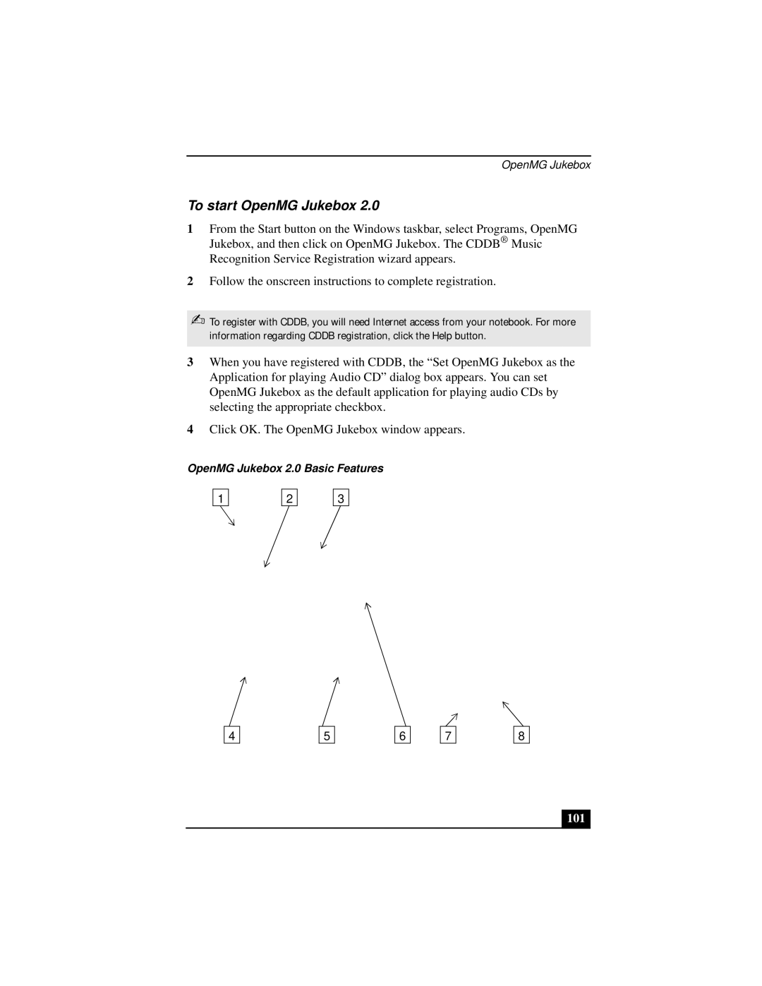 Sony Notebook Computer manual To start OpenMG Jukebox, 101, OpenMG Jukebox 2.0 Basic Features 