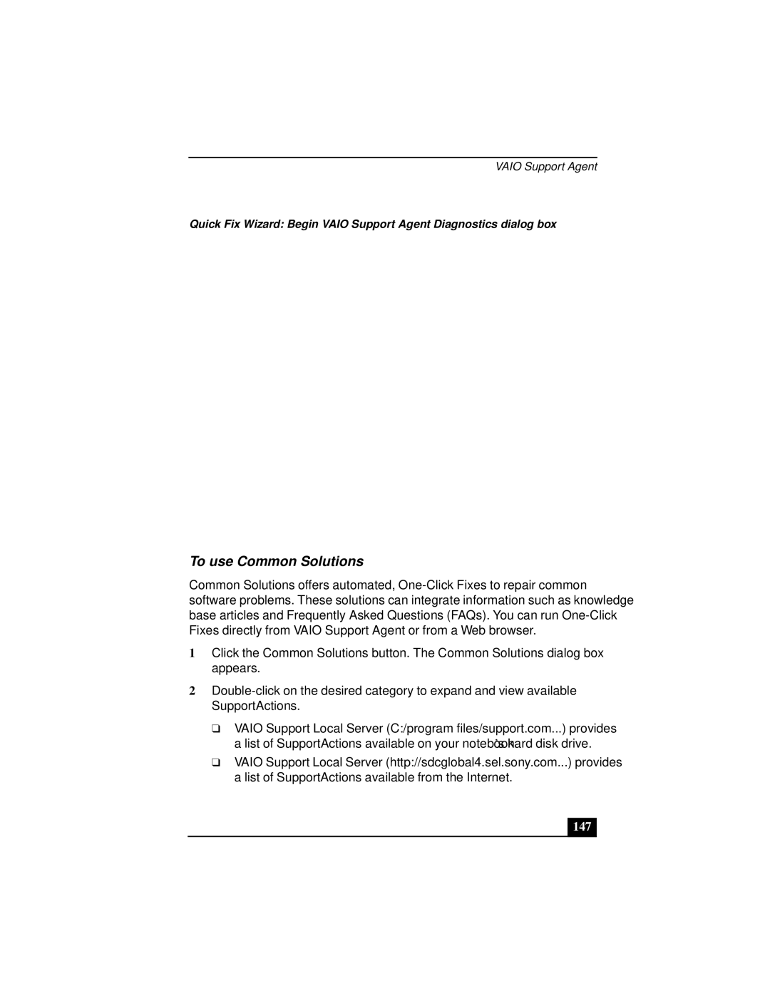 Sony Notebook Computer manual To use Common Solutions, 147 