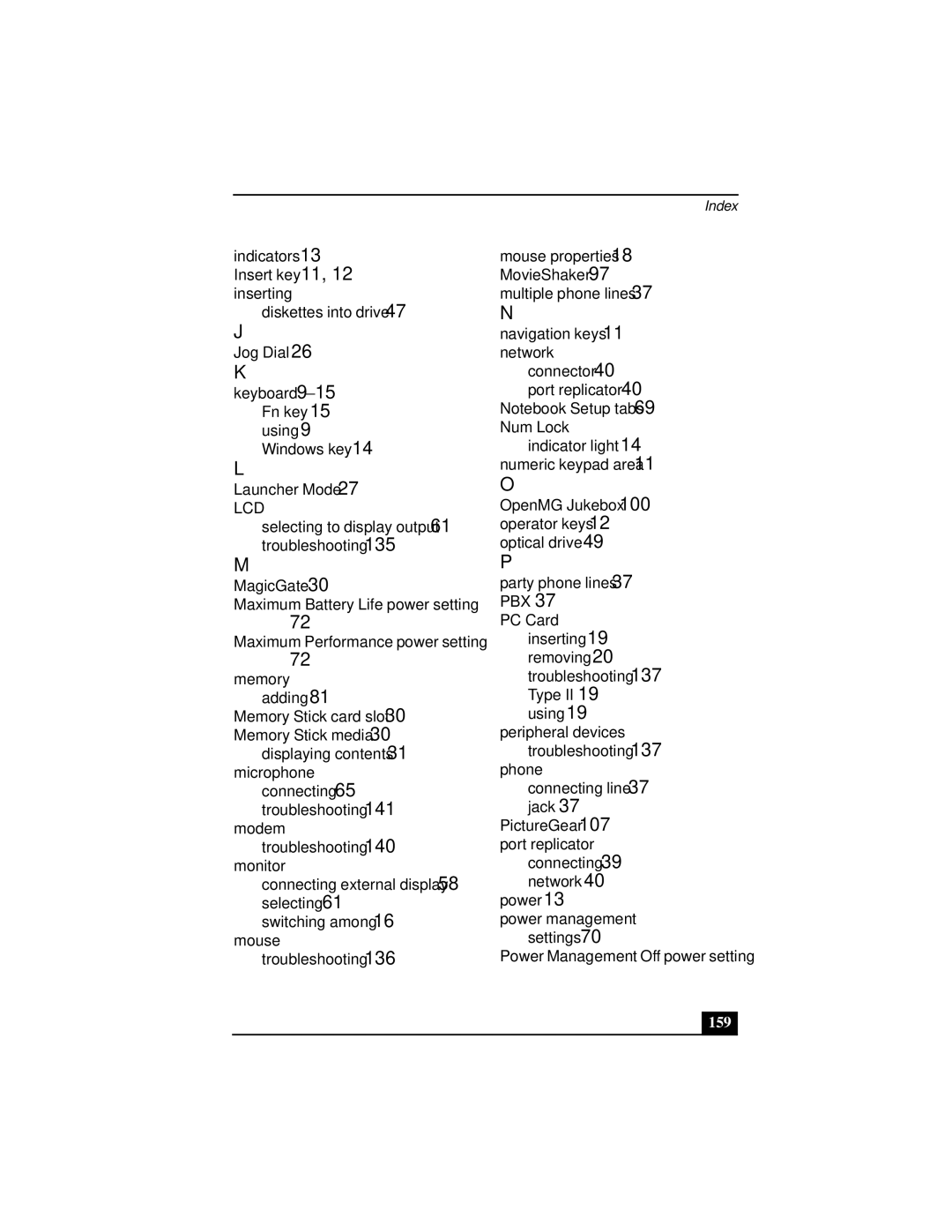 Sony Notebook Computer manual Lcd, 159 