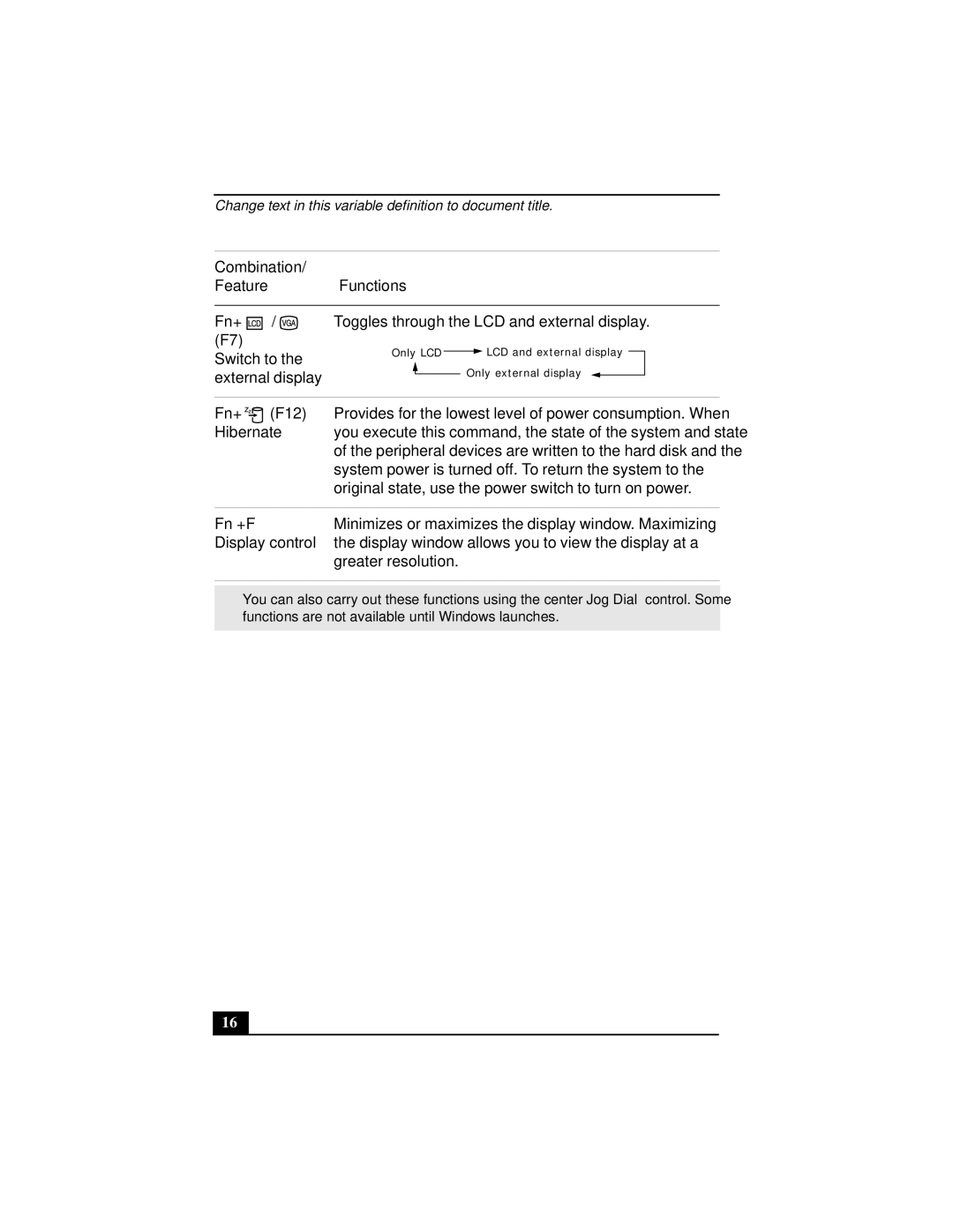 Sony Notebook Computer manual Combination, Functions, Feature 