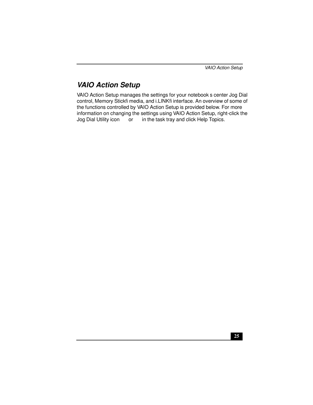 Sony Notebook Computer manual Vaio Action Setup 