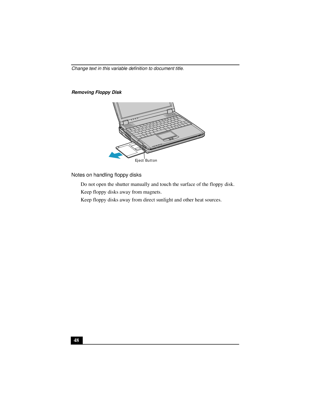 Sony Notebook Computer manual Removing Floppy Disk 