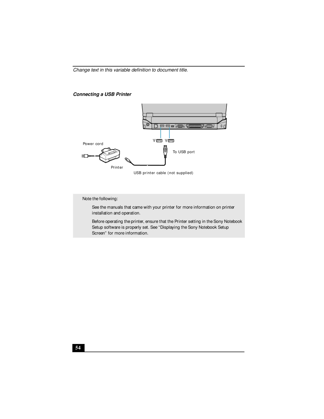 Sony Notebook Computer manual Connecting a USB Printer 