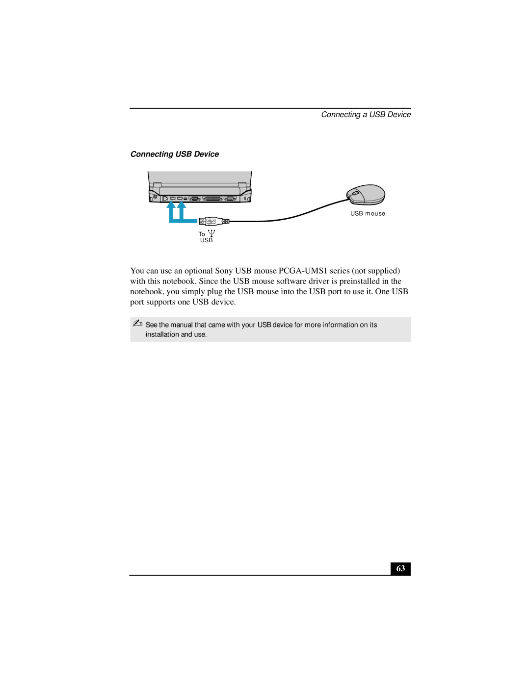 Sony Notebook Computer manual Connecting a USB Device 