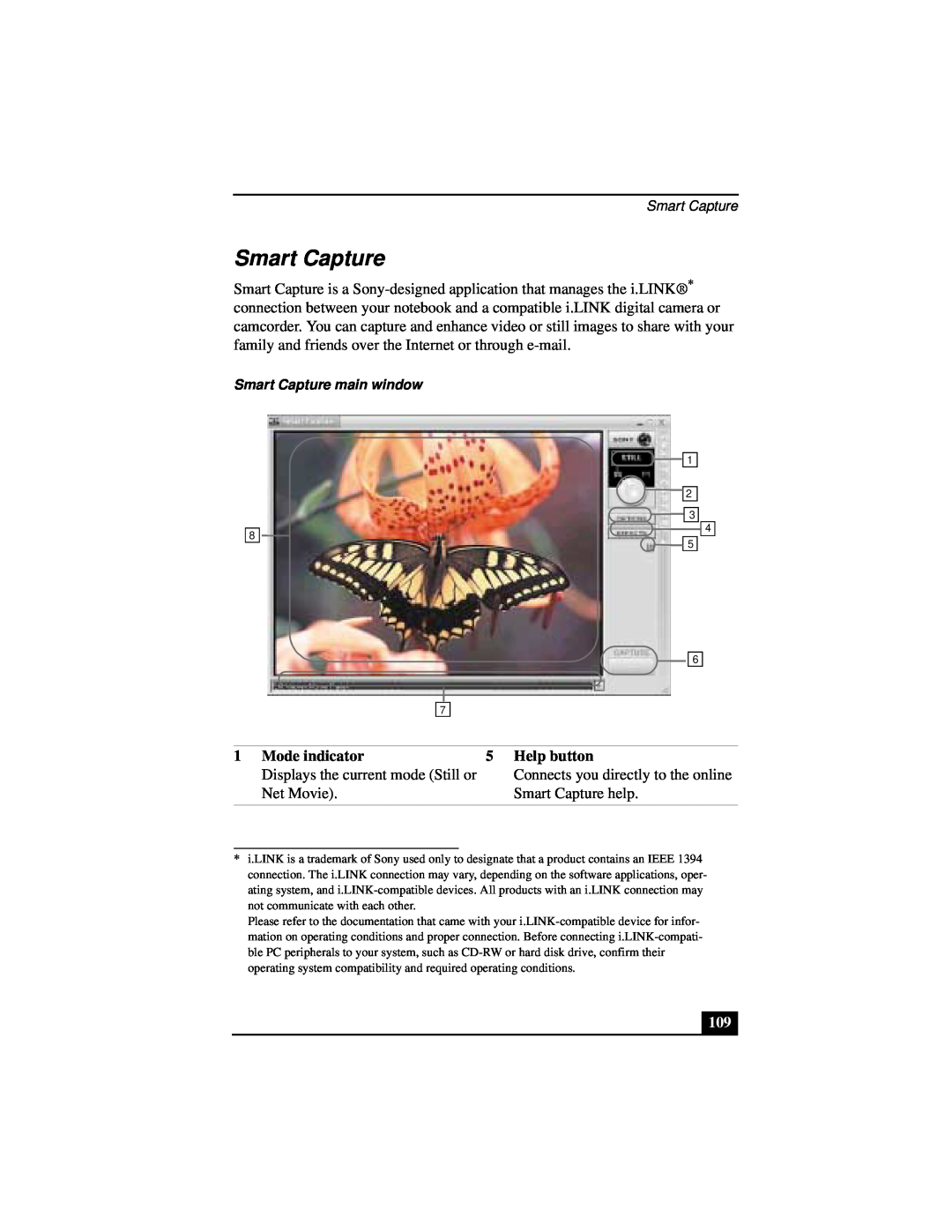 Sony Notebook Computer manual Smart Capture, Mode indicator, Help button 
