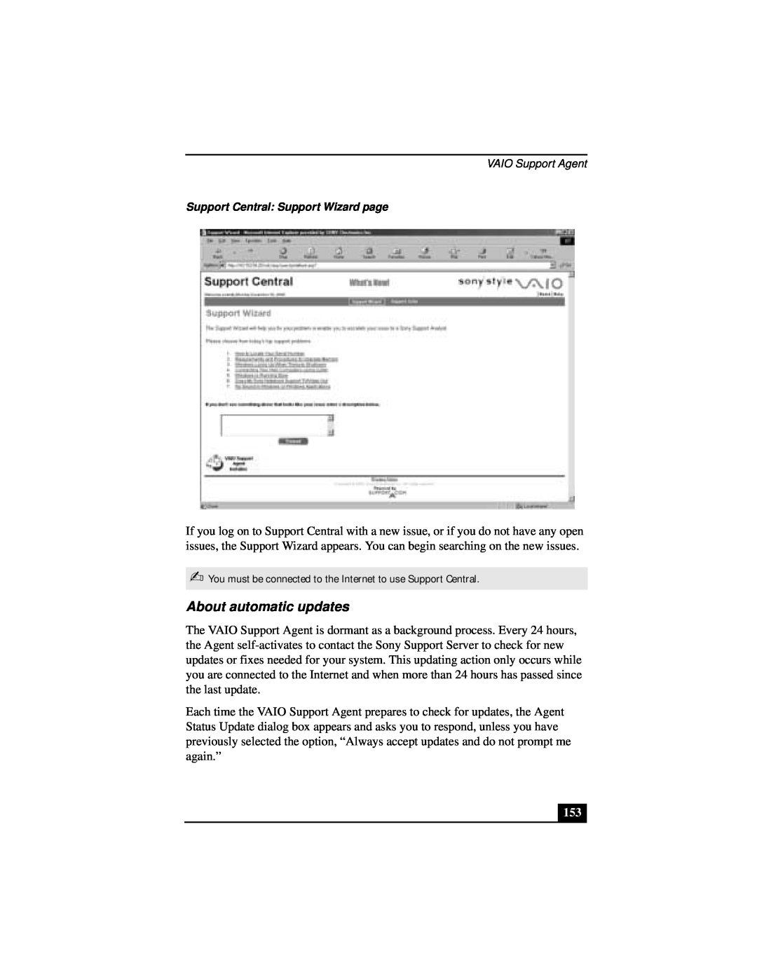 Sony Notebook Computer manual About automatic updates, Support Central Support Wizard page 