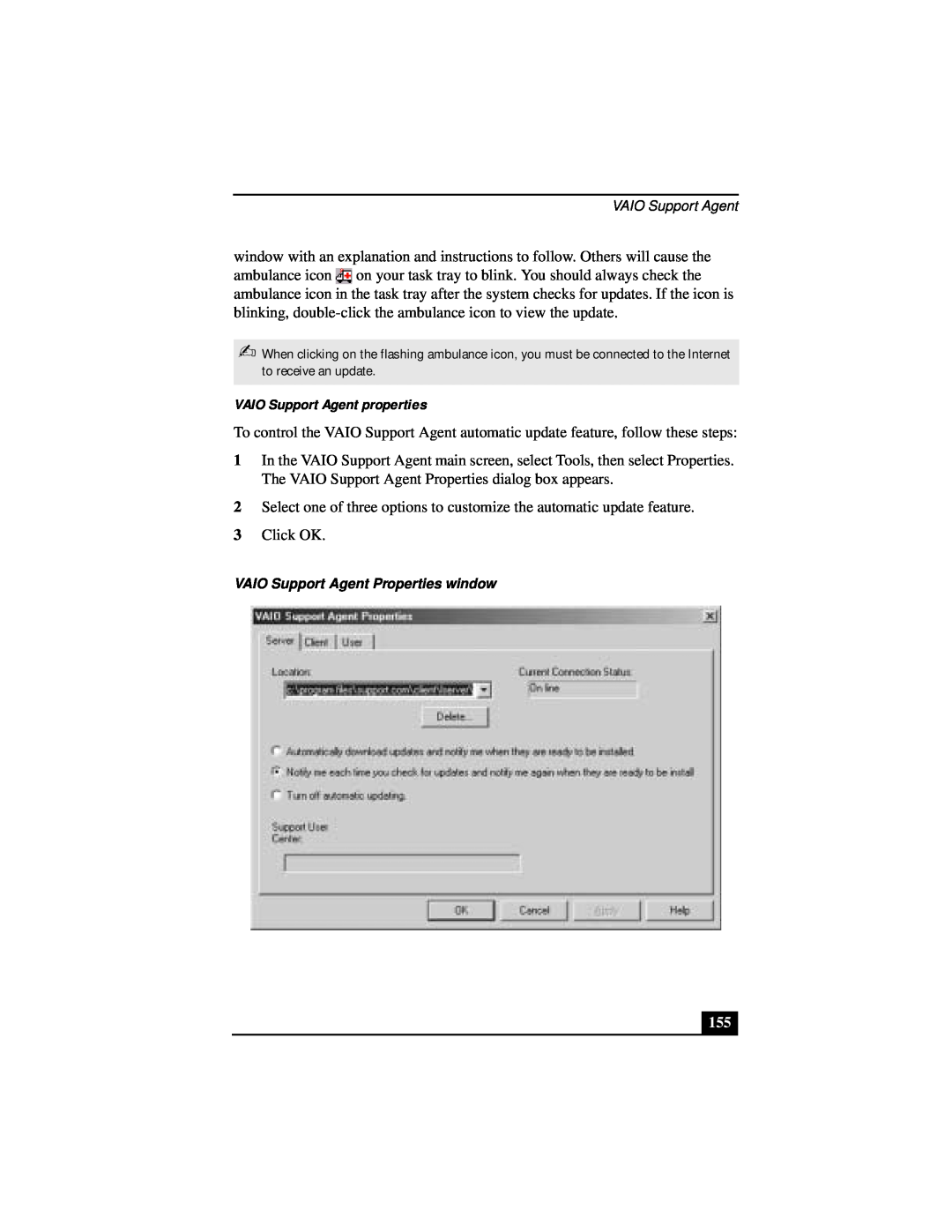 Sony Notebook Computer manual VAIO Support Agent properties 