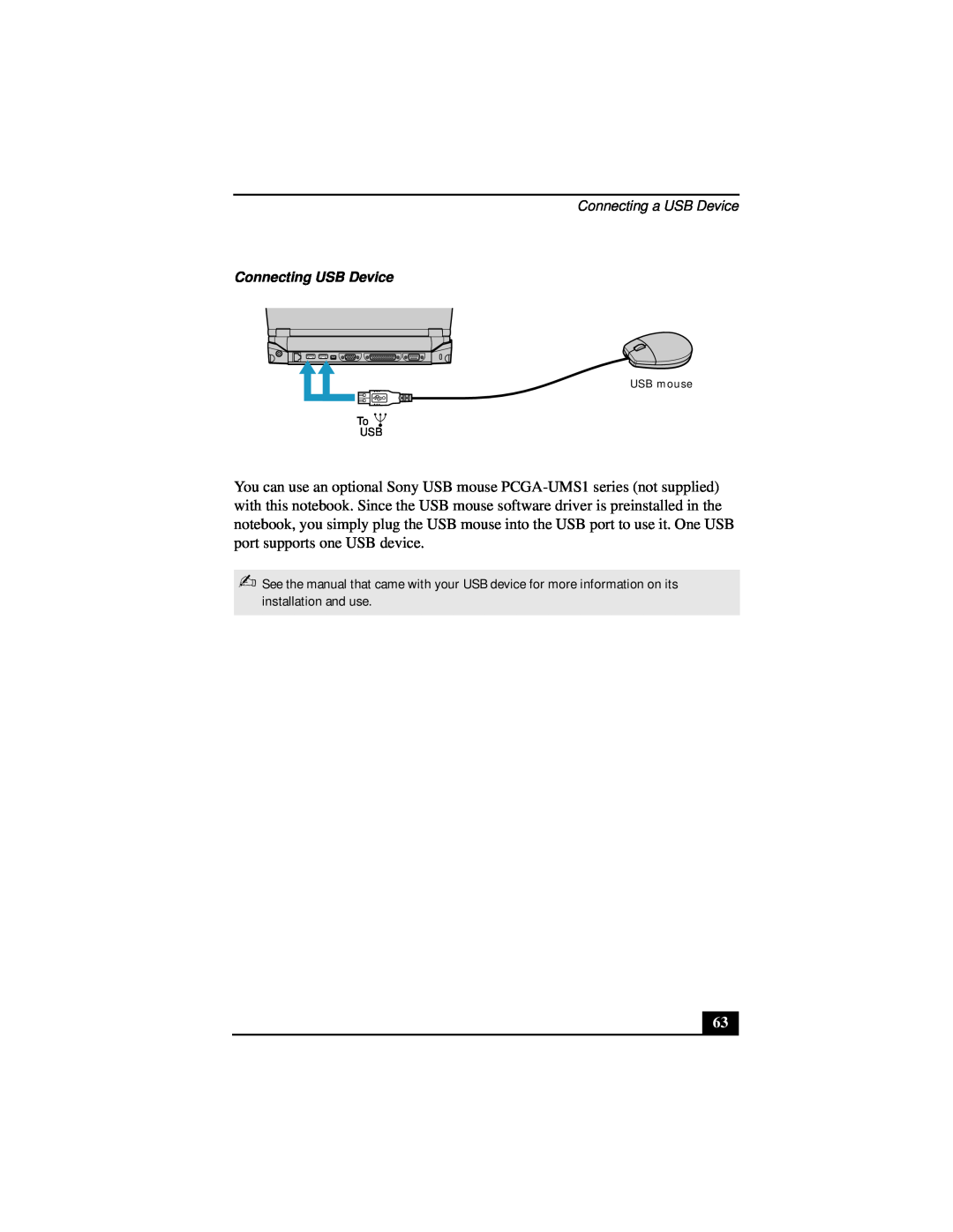 Sony Notebook Computer manual Connecting a USB Device 