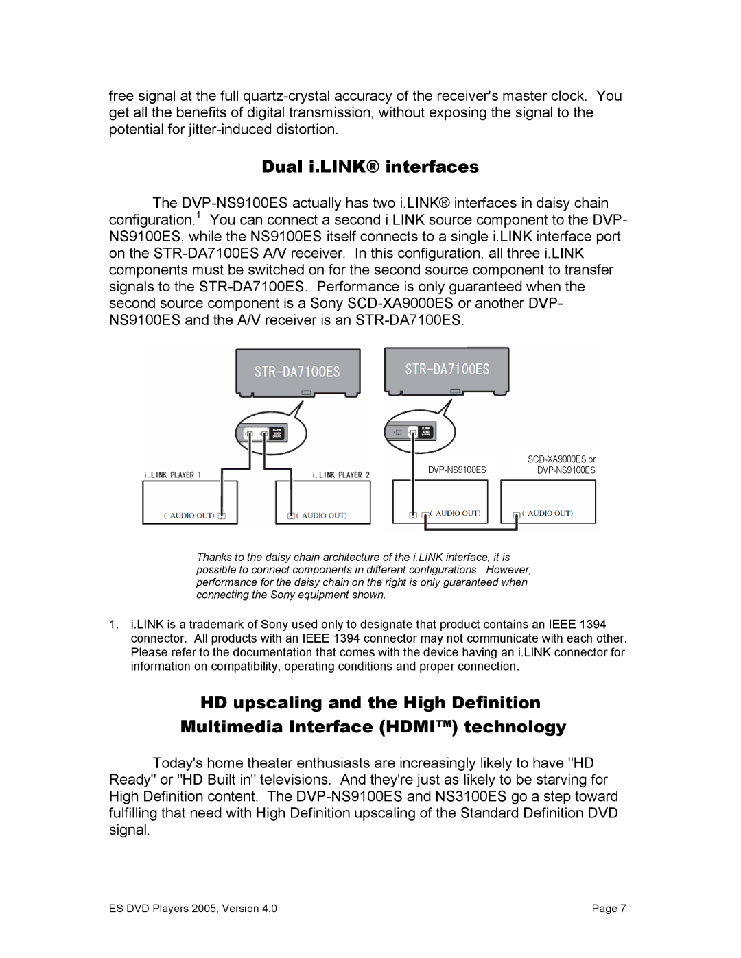 Sony DVP-NS9100ES, NS3100 manual Dual i.LINK interfaces 