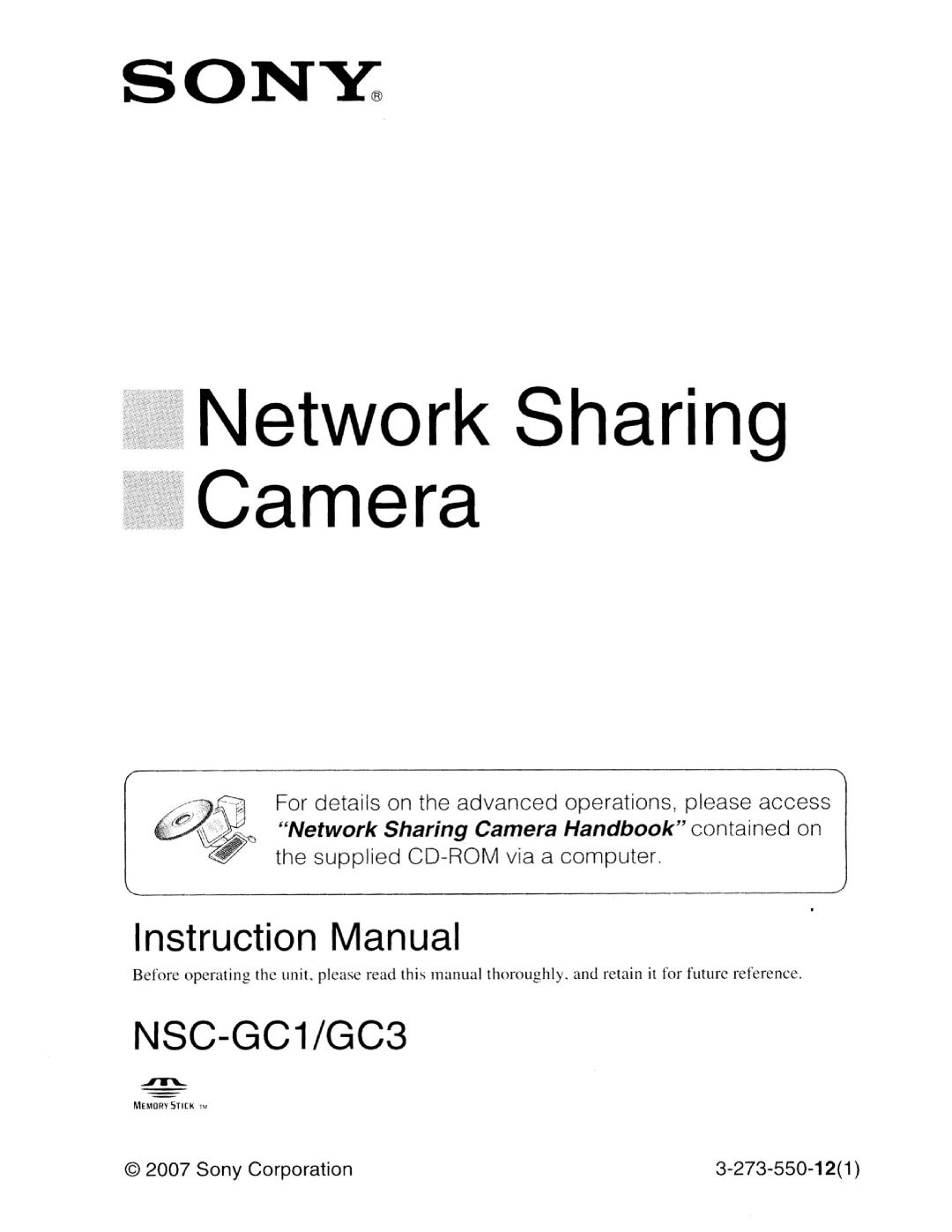 Sony NSC-GC1/GC3 instruction manual Network Sharing Camera 