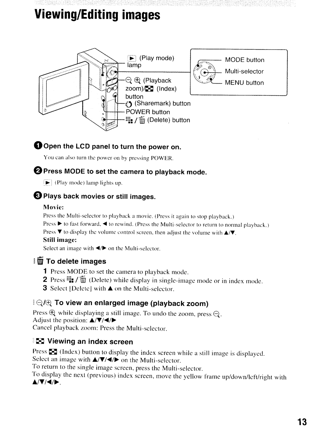 Sony NSC-GC1/GC3 instruction manual Viewing/Editing images, Plays back movies or still images 