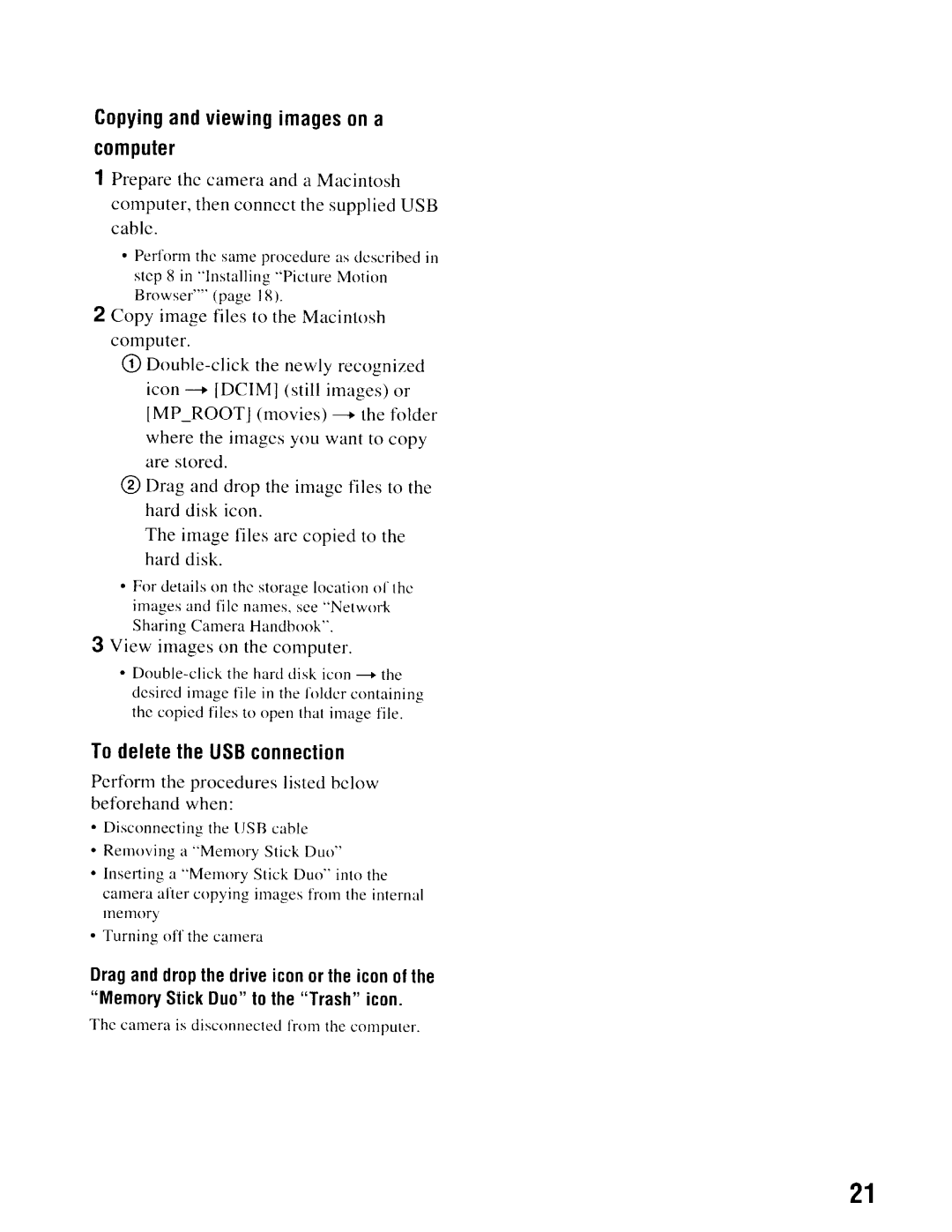 Sony NSC-GC1/GC3 instruction manual Copying and viewing images on a Computer, To delete the USB connection 