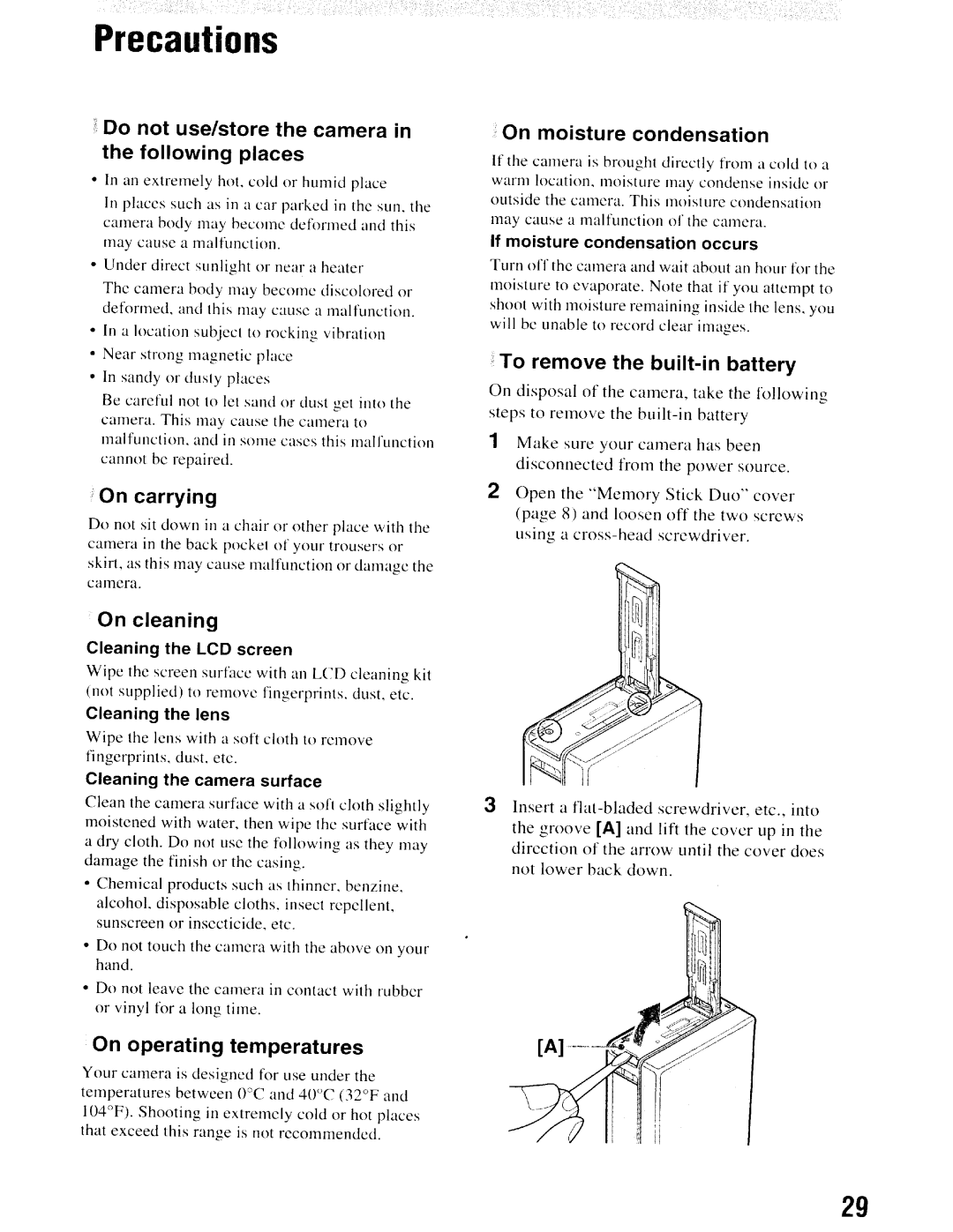 Sony NSC-GC1/GC3 instruction manual Precautions 