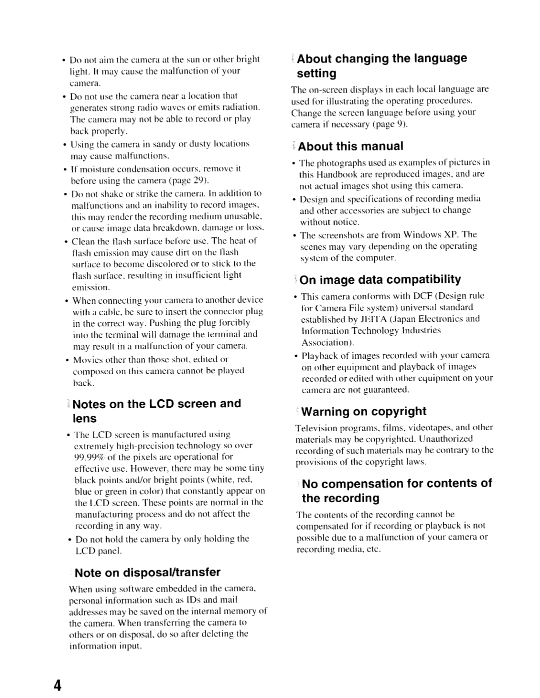 Sony NSC-GC1/GC3 ~ Notes on the LCD screen and lens, About changing the language setting, About this manual 