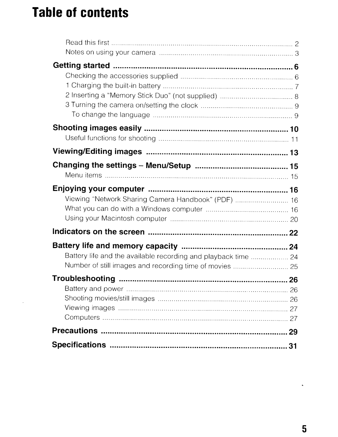 Sony NSC-GC1/GC3 instruction manual Table of contents 