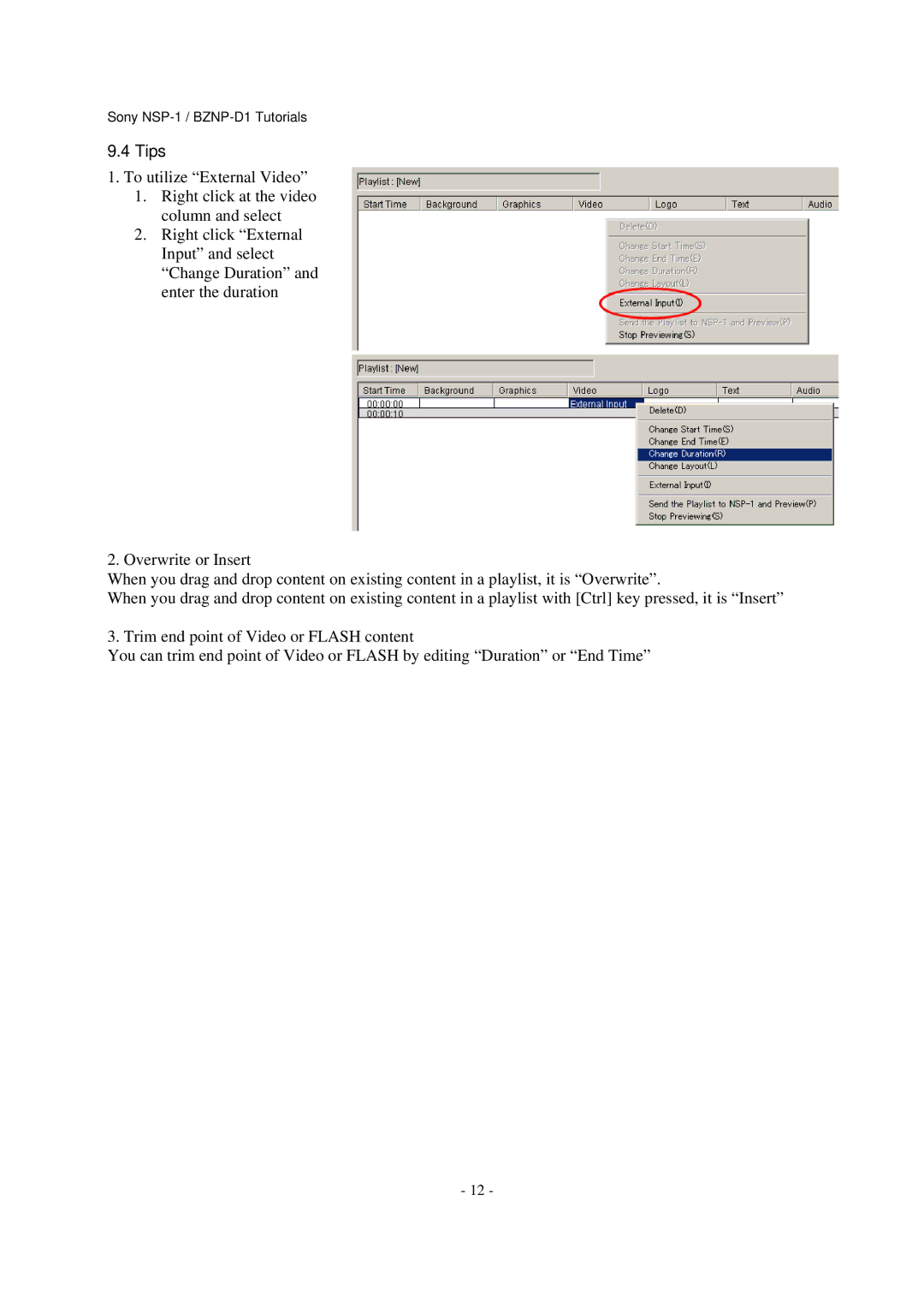 Sony NSP-1, BZNP-D1 manual Tips 