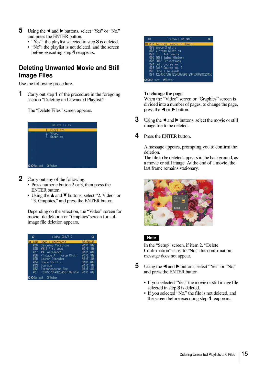 Sony NSP-100 manual Deleting Unwanted Movie and Still Image Files 