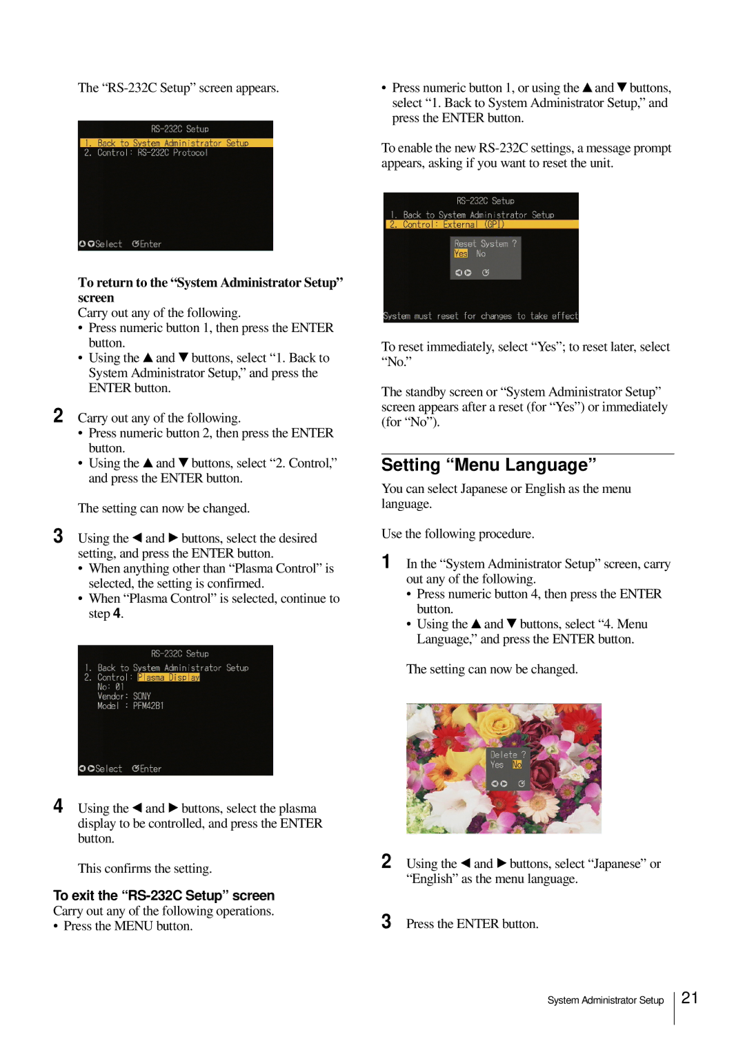 Sony NSP-100 manual Setting Menu Language 