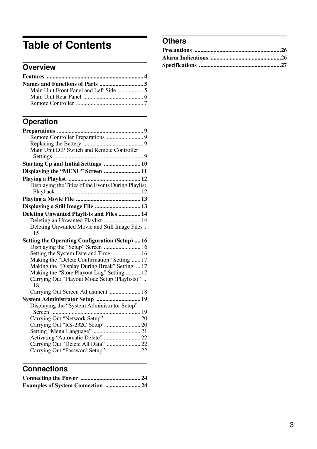 Sony NSP-100 manual Table of Contents 