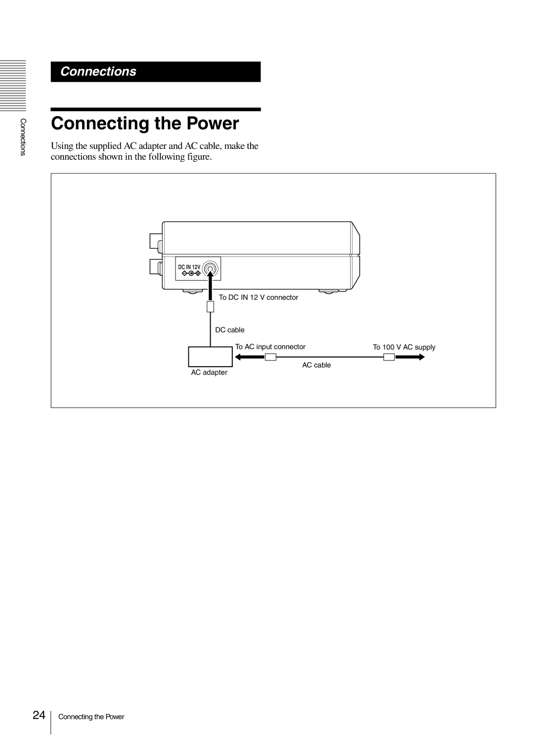 Sony NSP-100 manual Connecting the Power 