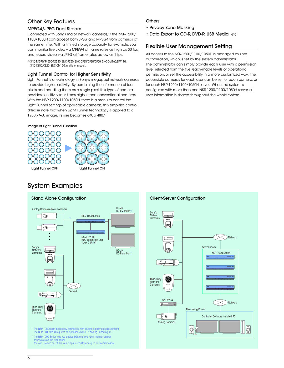 Sony NSR1050H/1T manual System Examples, Other Key Features, Flexible User Management Setting 