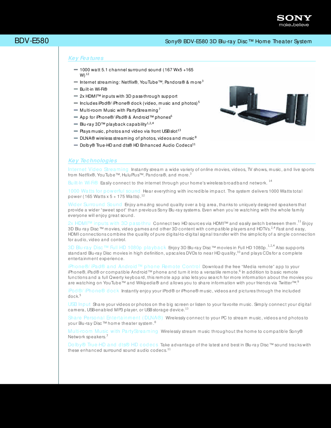 Sony NST-525U2, NST-525UF manual BDV-E580 