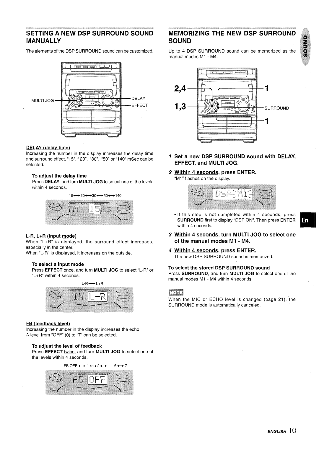 Sony NSX-A707 Setting a NEW DSP Surround Sound Iivianually, Memorizing the NEW DSP Surround Sound, Mijlti JOG Delay Effect 