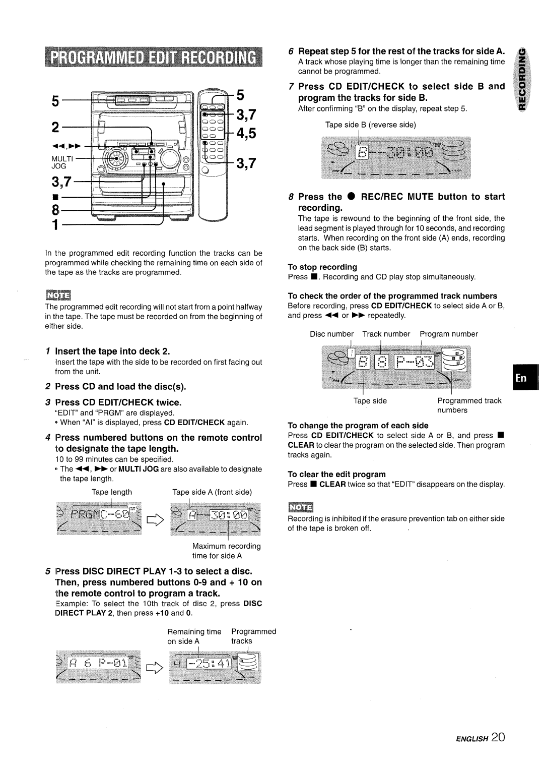 Sony NSX-A707 manual For the rest 01 the tracks for Side a, Select side !$H!’ Program the tracks for Side 