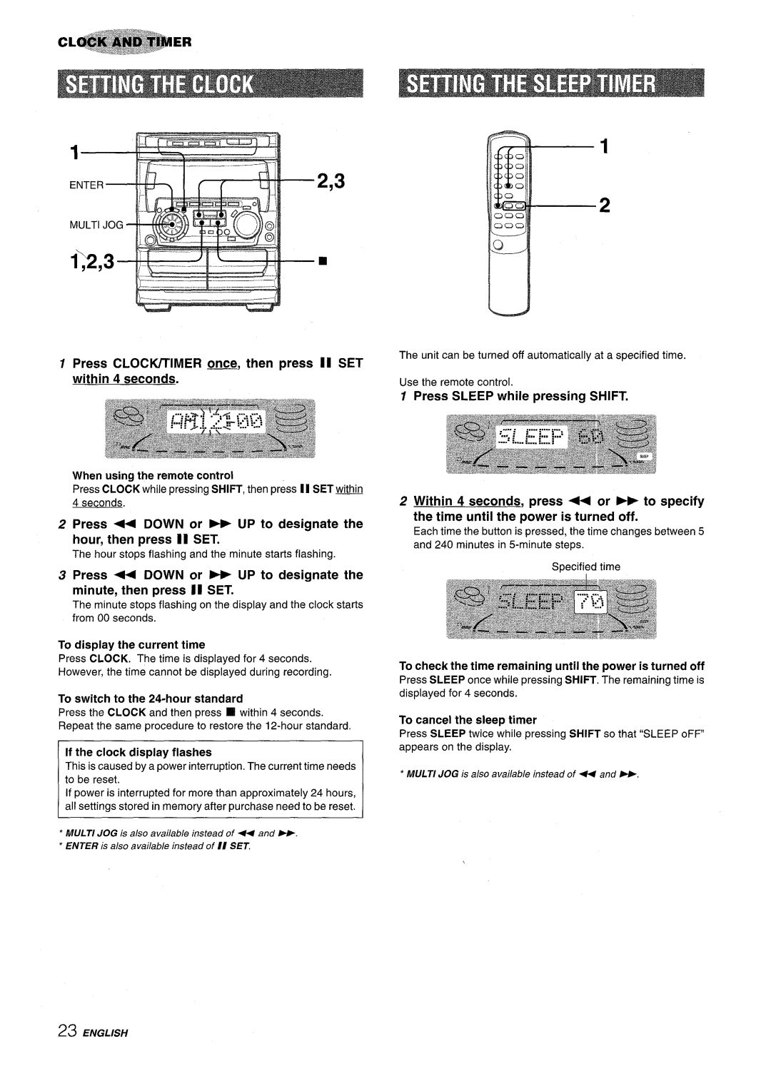 Sony NSX-A707 manual Press Clocivtimer ~, then press II SET within 4 seconds 