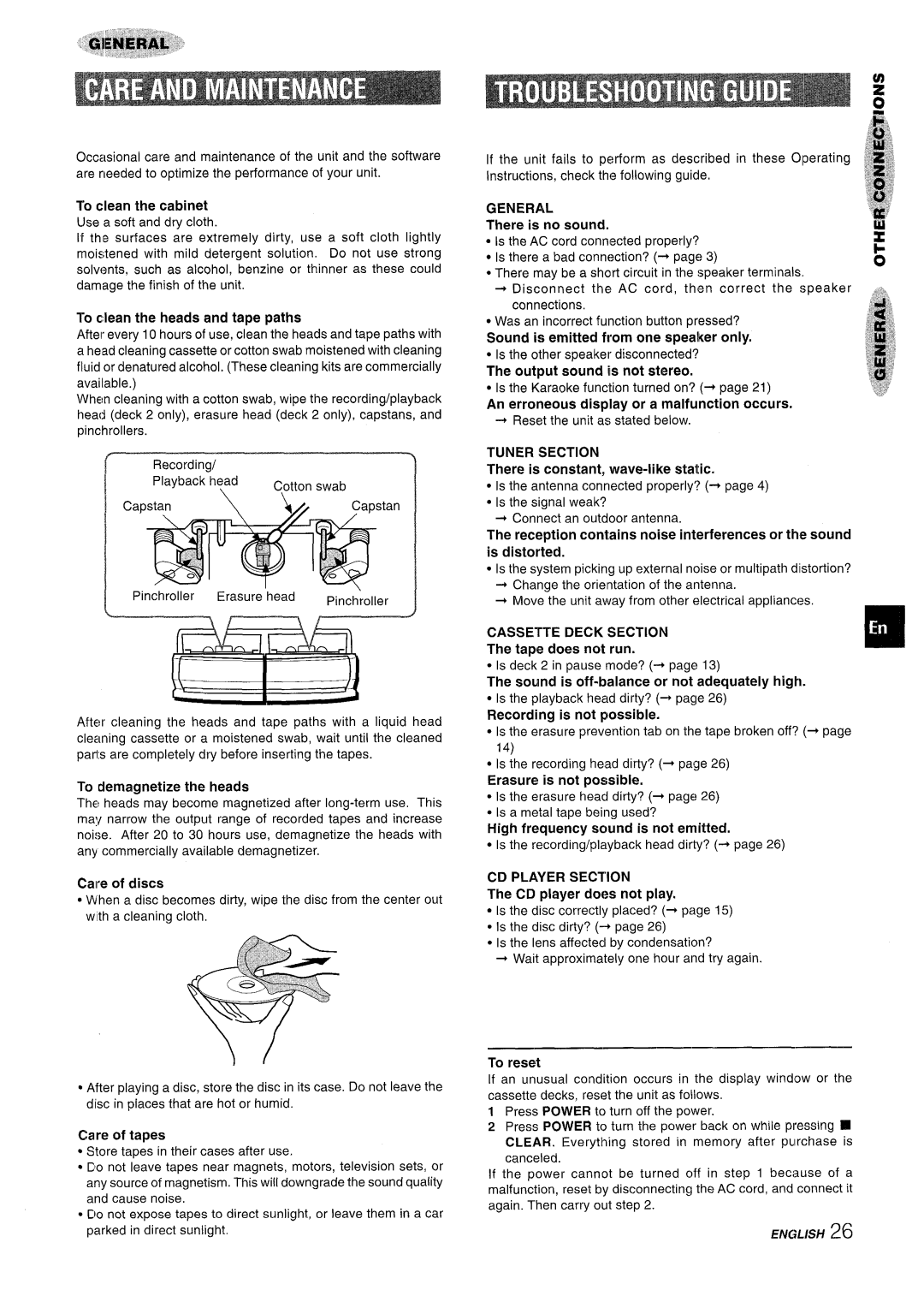 Sony NSX-A707 manual Tuner Section, Cassette Deck Section, CD Player Section 