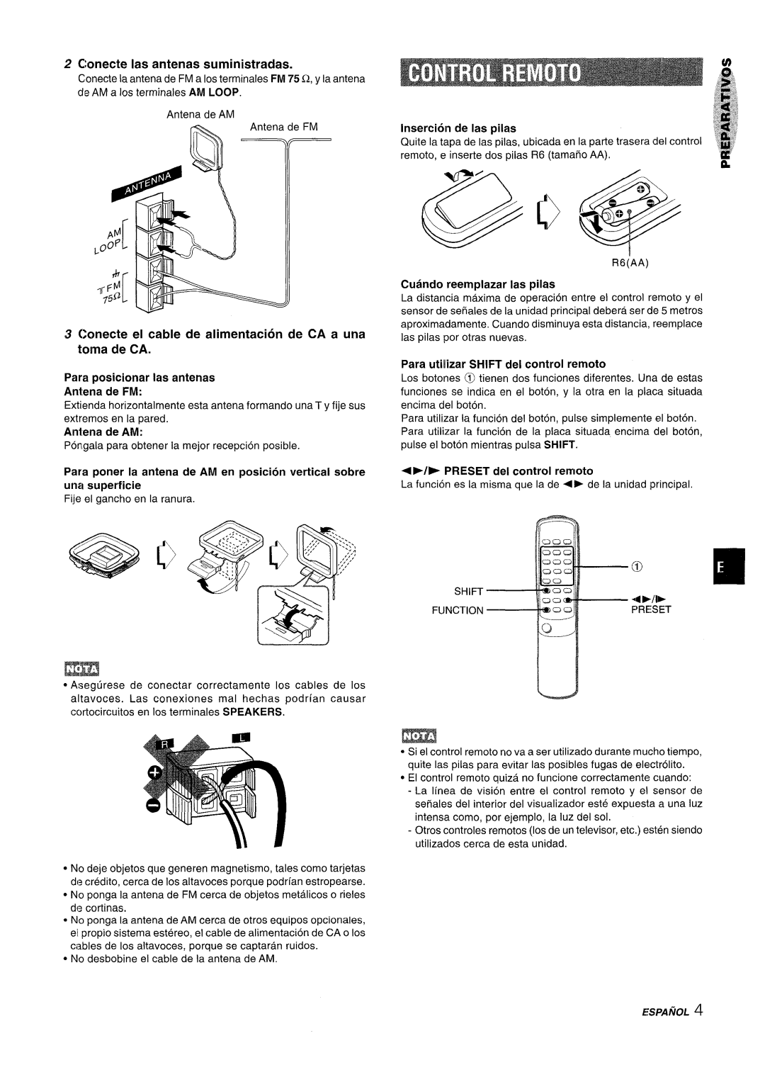 Sony NSX-A707 manual Ceinecte Ias antenas suministradas, Conecte el cable de alimentacion de CA a una toma de CA 