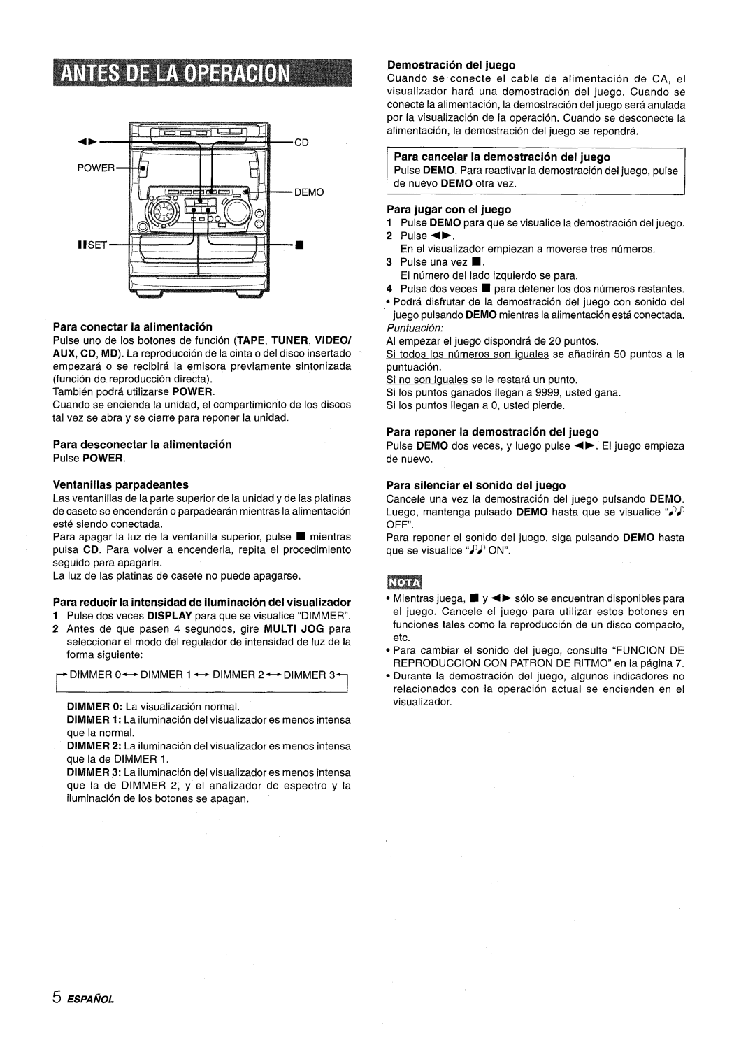 Sony NSX-A707 manual Para cancelar la demostracion del juego 