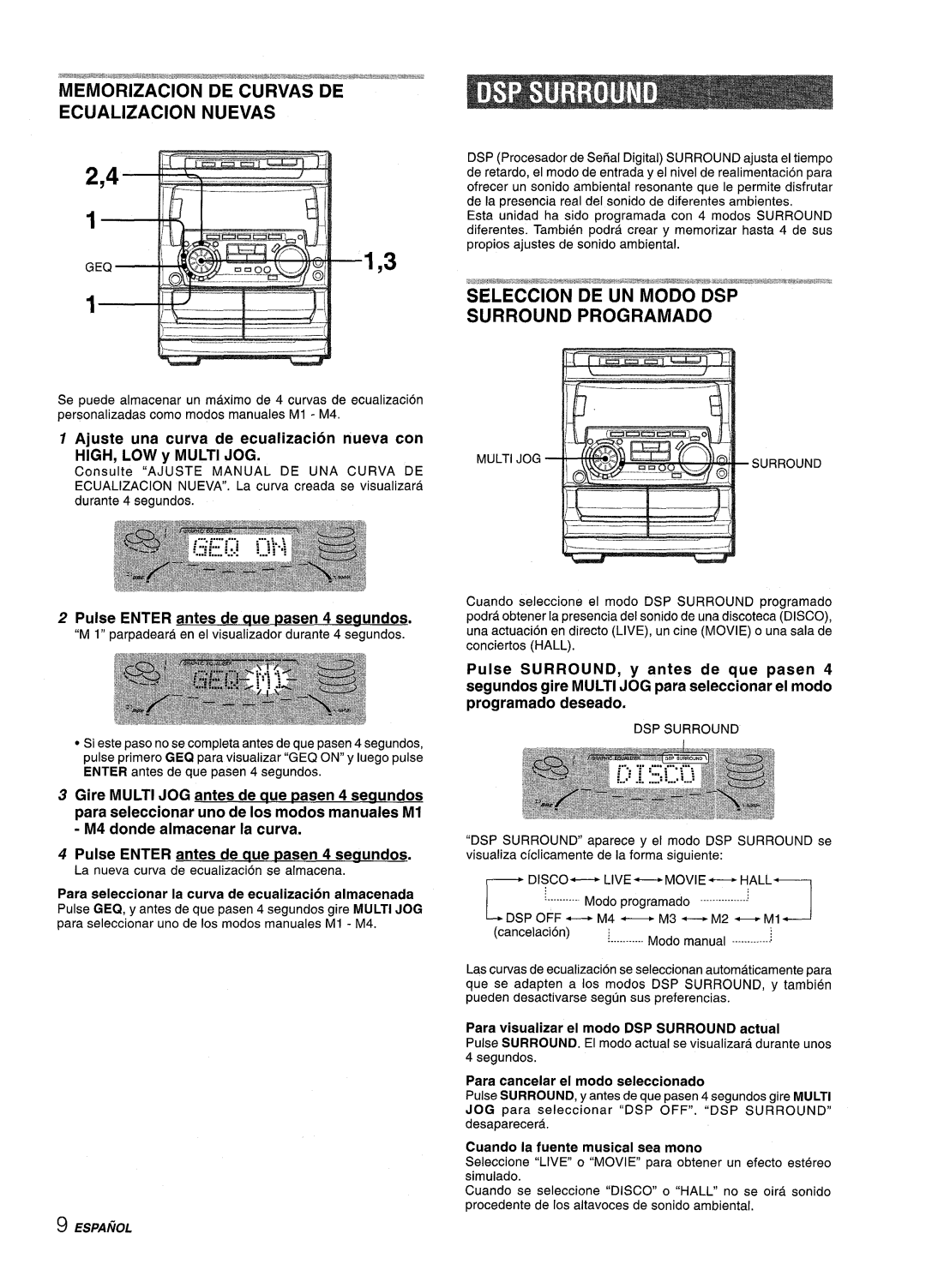 Sony NSX-A707 manual Pulse Enter antes de aue pasen 4 seaundos, Para visualizer el modo DSP Surround actual 