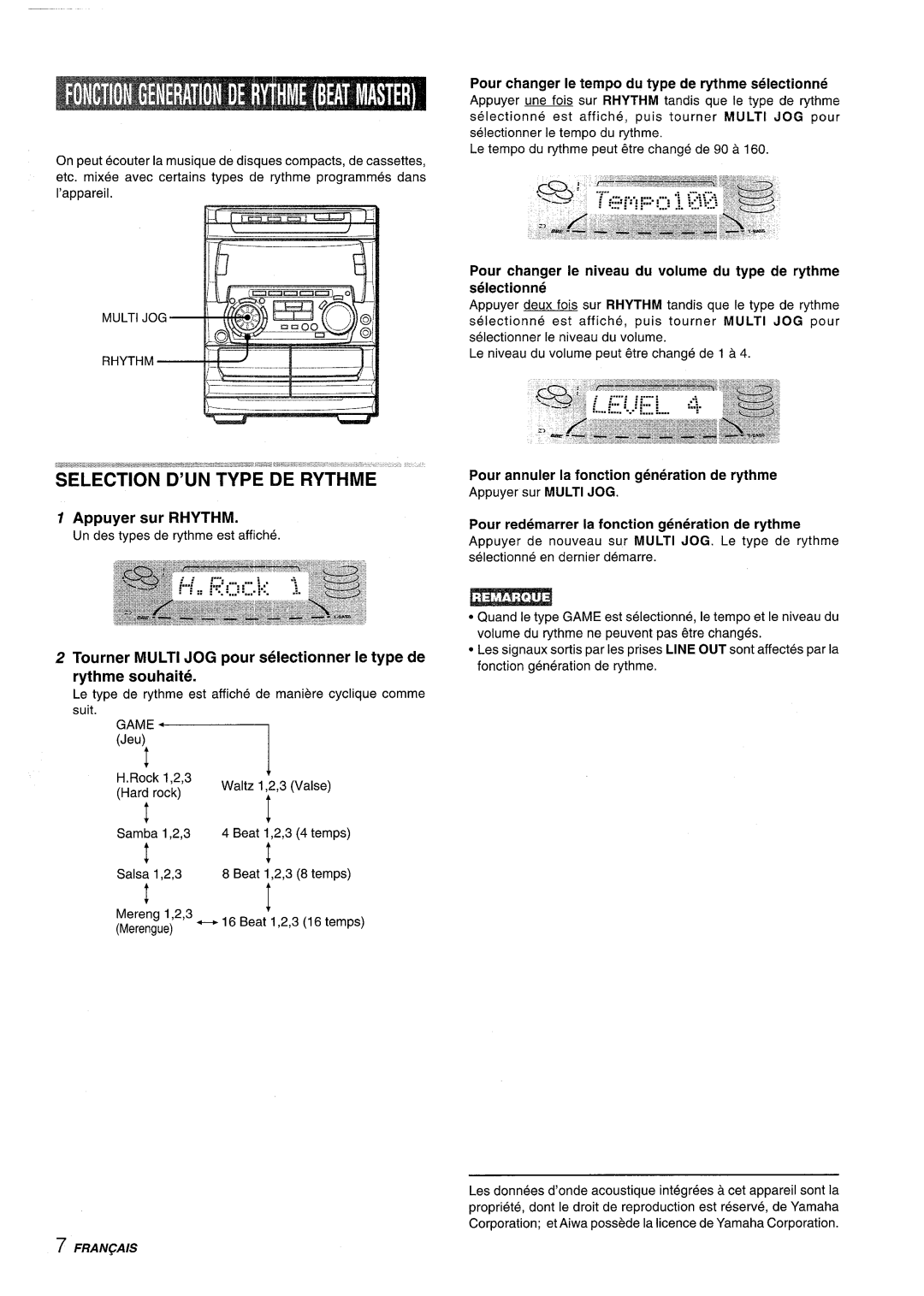 Sony NSX-A707 manual Appuyer sur Rhythm 