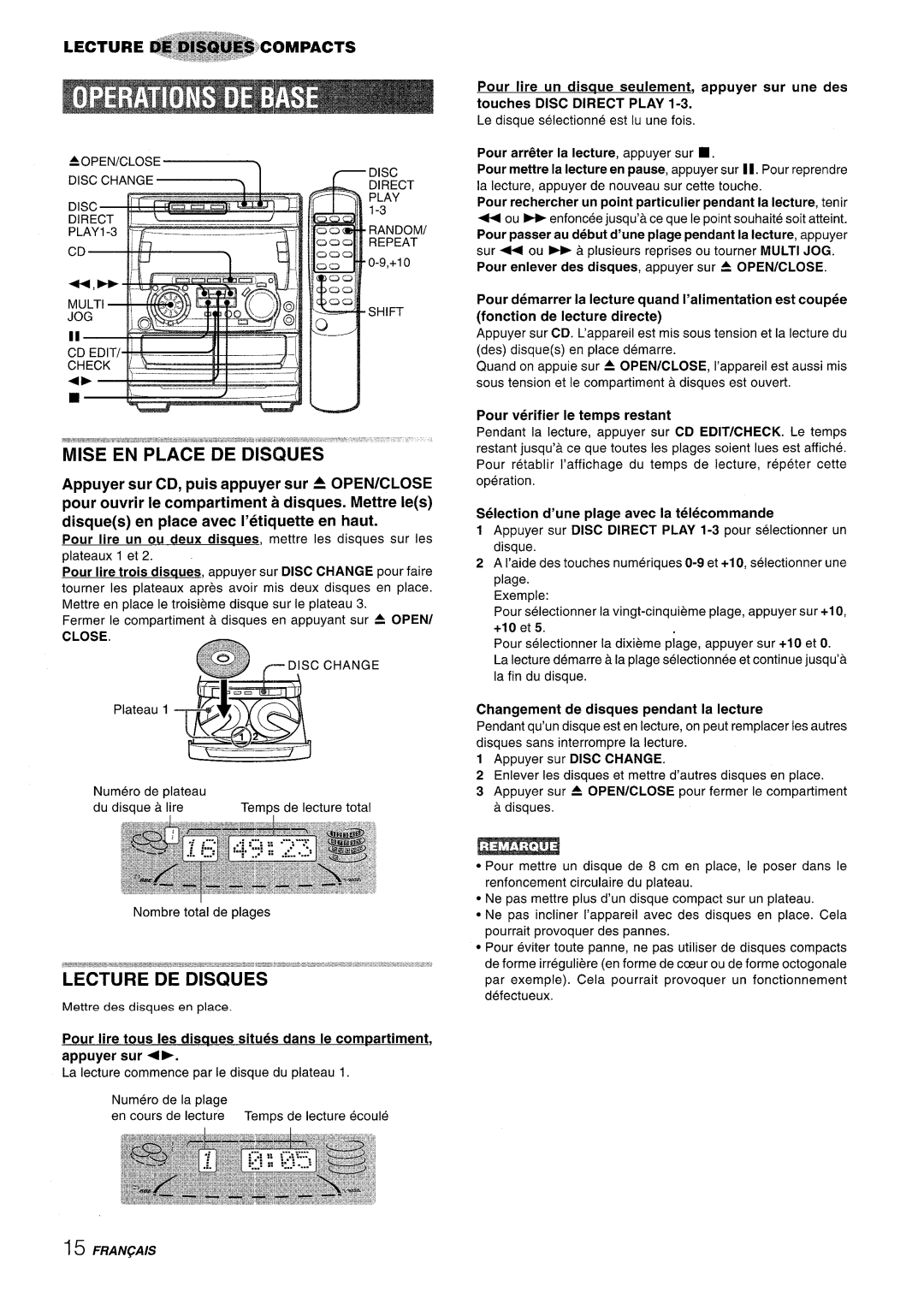 Sony NSX-A707 manual Changement de disques pendant la lecture, Pour Iire un ou deux disaues, mettre Ies disques sur Ies 