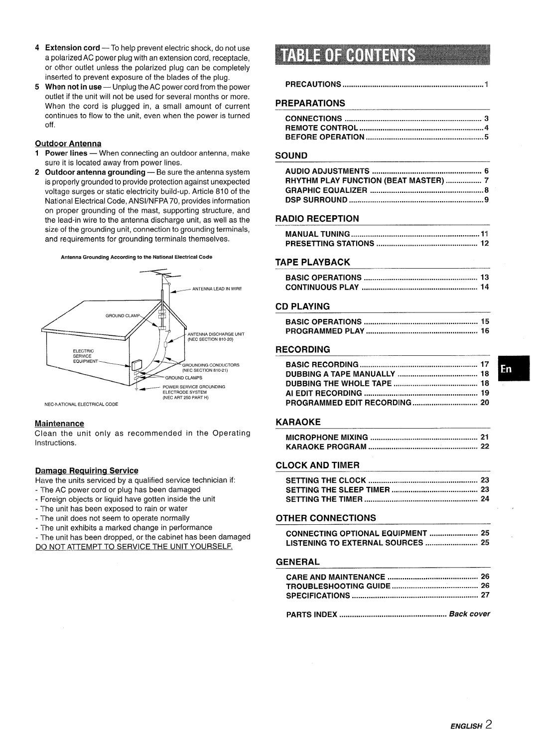 Sony NSX-A707 manual Back cower, English, “-=? 