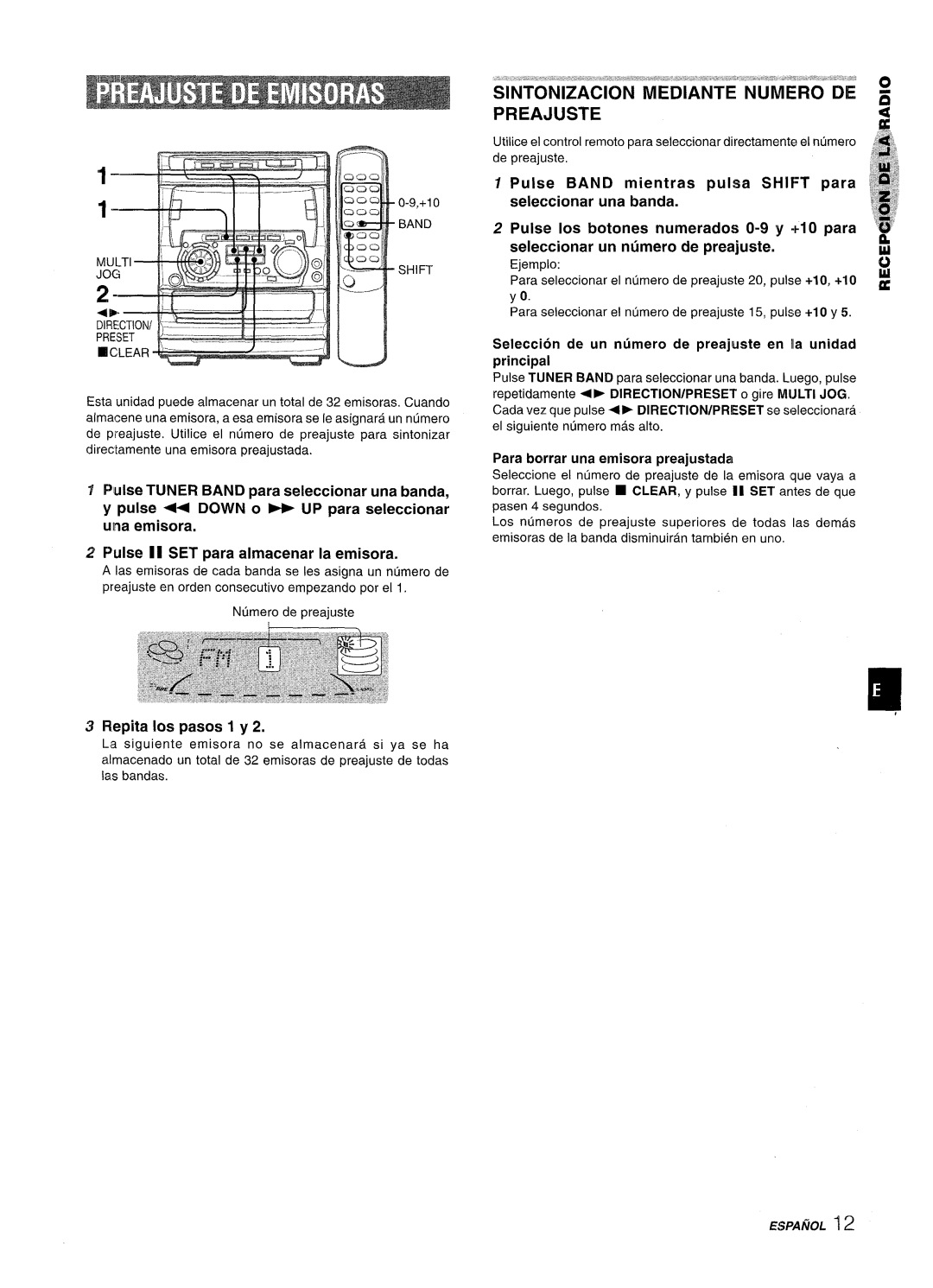 Sony NSX-A707 manual SINTONIZACION MEDIANTE NUMERO DE PREAJUSTE4, Pulse TUNER BAND para seleccionar una banda, Pulse Ios 